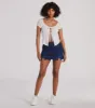 Sultry Example Tie-Front Lace Trim Crop Top sold by Windsor