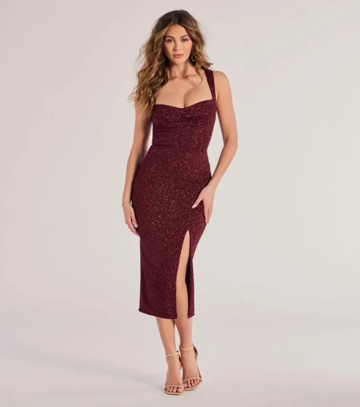 Arlette Lace-Up High Slit Glitter Knit Midi Dress sold by Windsor