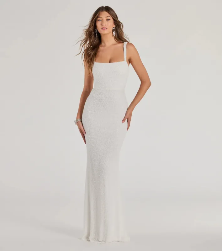 Kimia Long Beaded Lace-Up Mermaid Dress sold by Windsor