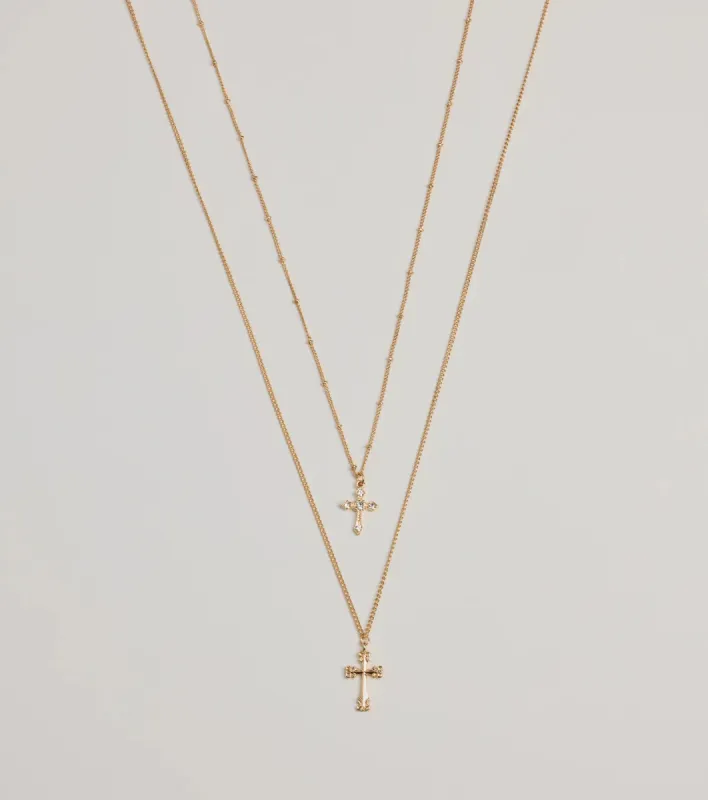 Joyful Glam Layered Cross Charm Necklace sold by Windsor