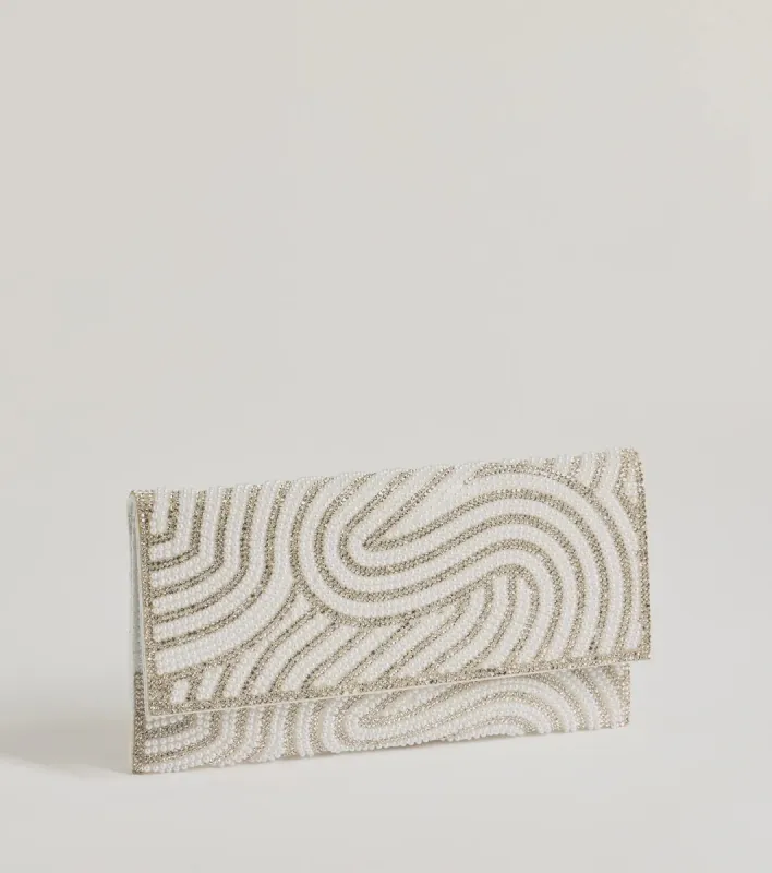 Graceful Luxe Rhinestone And Faux Pearl Clutch sold by Windsor