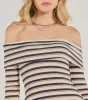Cozy Flair Striped Knit Off-The-Shoulder Mini Dress sold by Windsor