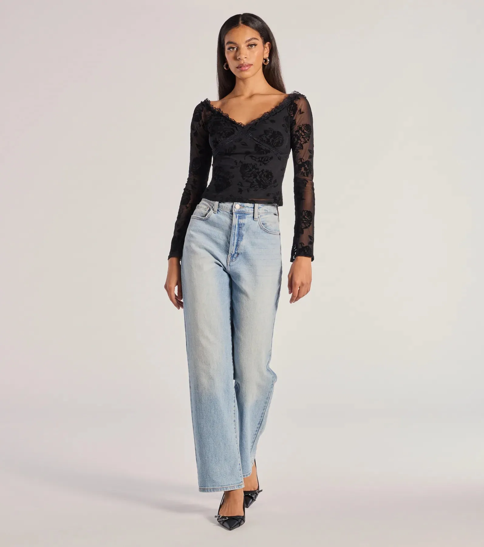 Chic Effect Floral Velvet Flocked Long Sleeve Top sold by Windsor product image thumbnail 3