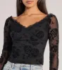 Chic Effect Floral Velvet Flocked Long Sleeve Top sold by Windsor