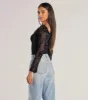 Chic Effect Floral Velvet Flocked Long Sleeve Top sold by Windsor