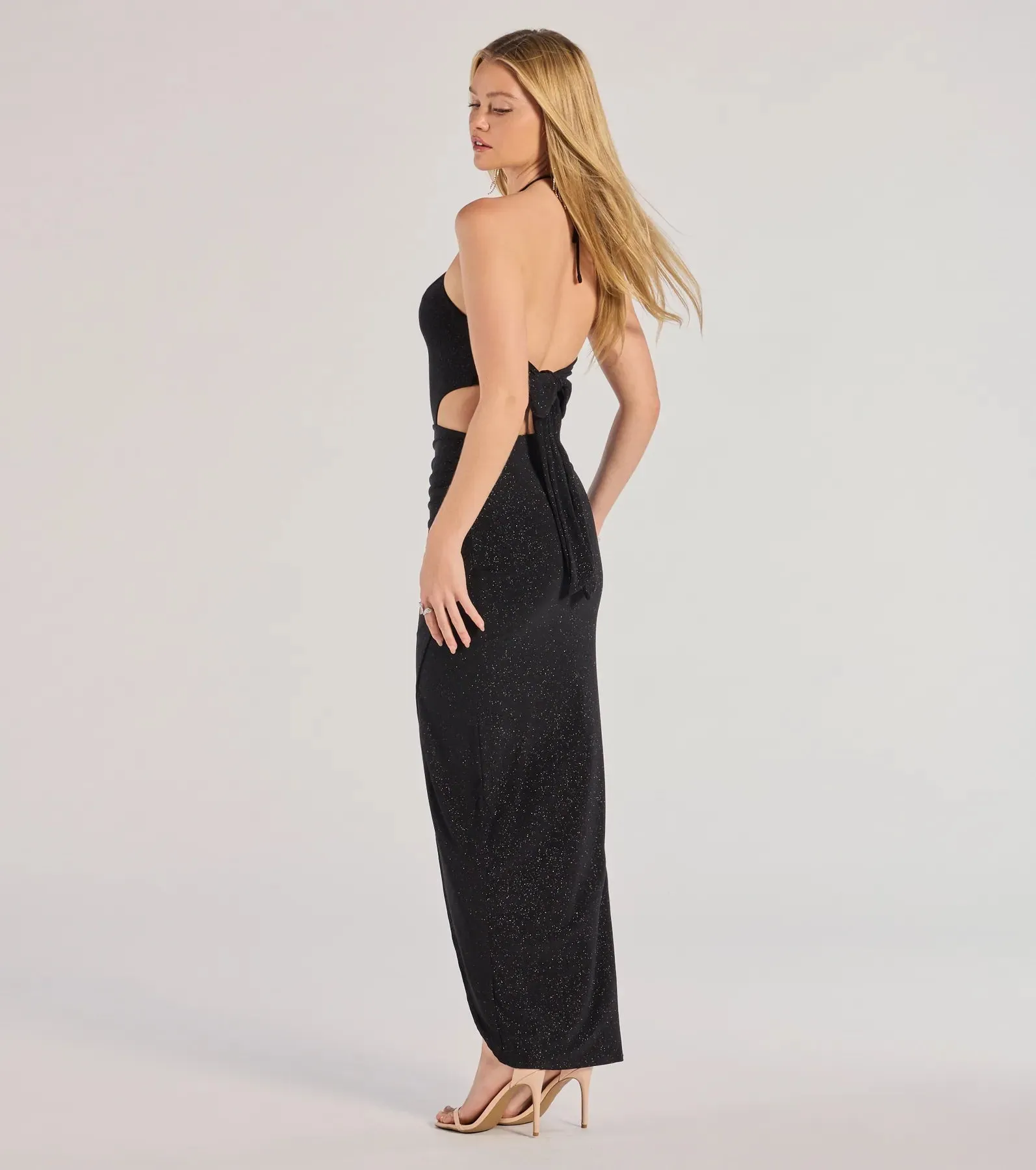 Jasmine Halter Cutout Slim Glitter Formal Dress sold by Windsor product image thumbnail 2