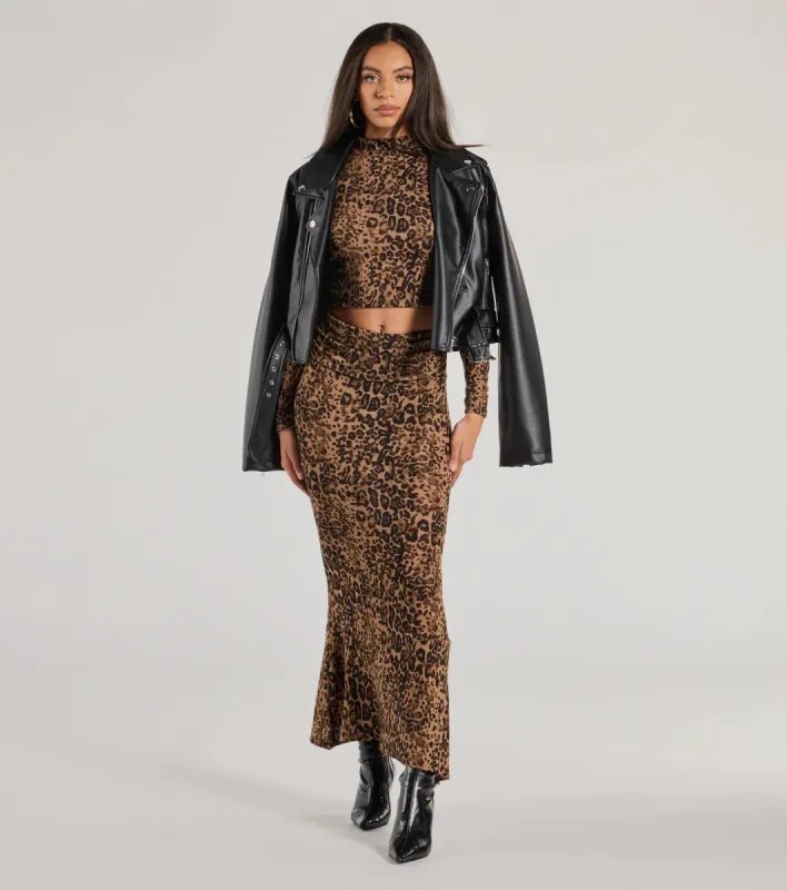 Bold Aura Leopard Print Knit Maxi Skirt sold by Windsor
