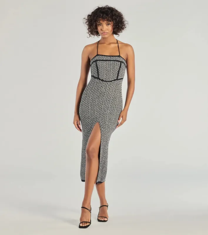 Chic Beauty Floral Knit Strappy Back Midi Dress sold by Windsor
