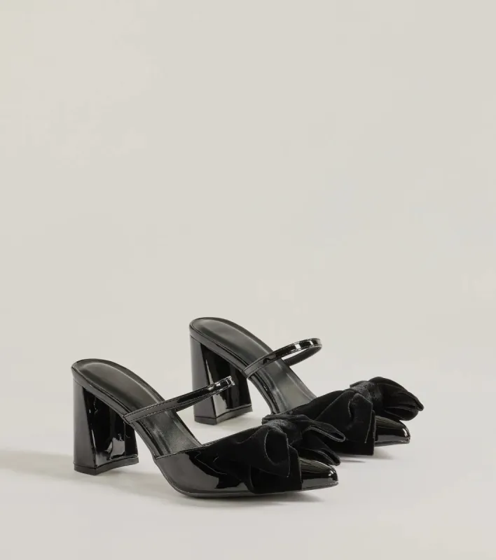 Classy Chic Bow Faux Leather Block Heels sold by Windsor