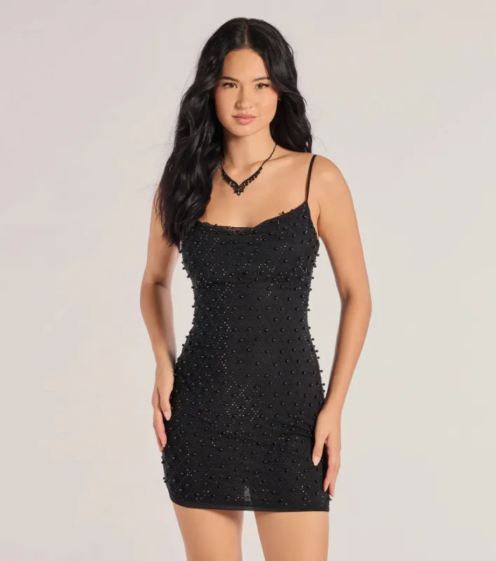 Kimber Pearl And Rhinestone Mesh Mini Dress sold by Windsor