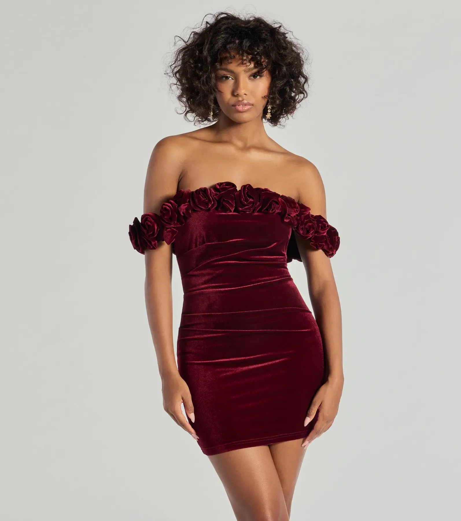 Dominique Floral Velvet Off The Shoulder Mini Dress sold by Windsor