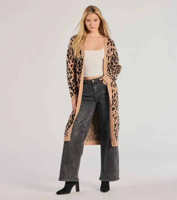 Fierce Vibes Leopard Print Long Sleeve Knit Duster sold by Windsor