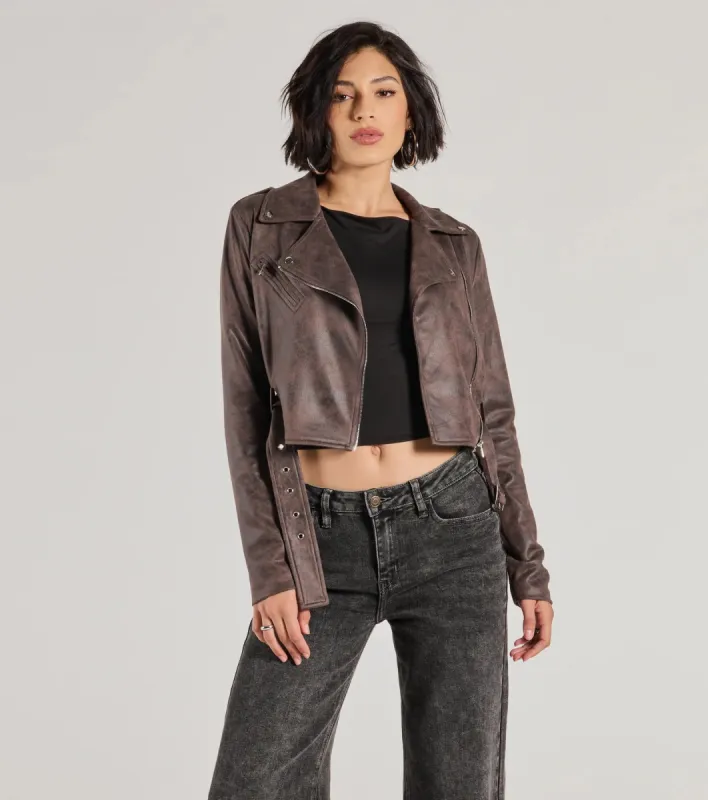 Cool Vibes Only Faux Suede Belted Moto Jacket sold by Windsor