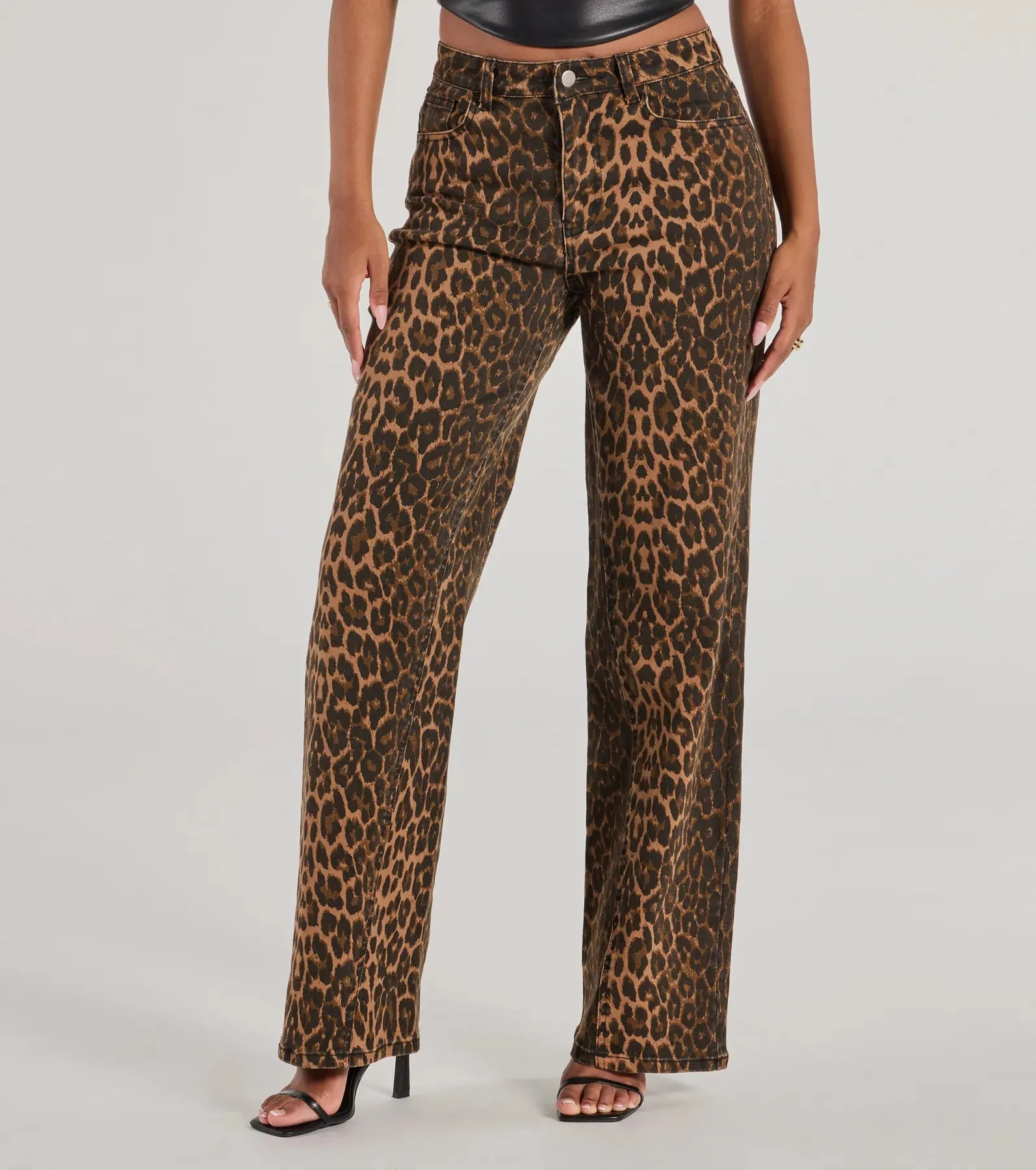 Fierce Aura Wide-Leg Leopard Print Denim Jeans sold by Windsor product image thumbnail 3