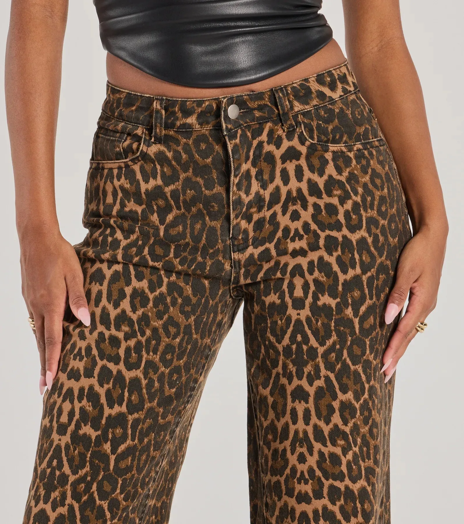 Fierce Aura Wide-Leg Leopard Print Denim Jeans sold by Windsor product image thumbnail 4