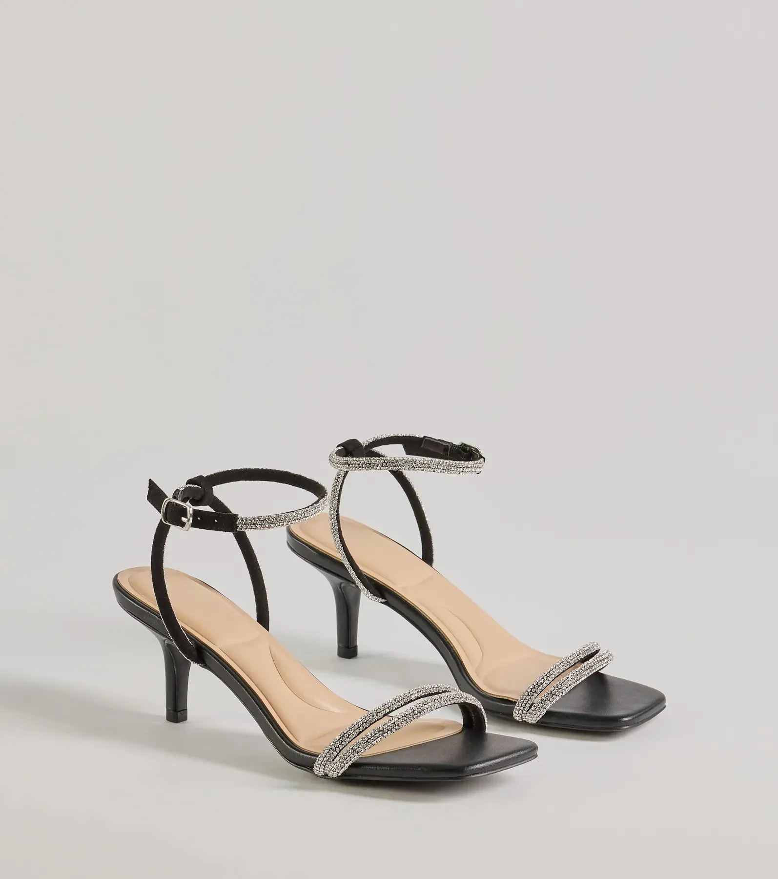 Chic Glamour Rhinestone Strappy Stiletto Kitten Heels sold by Windsor