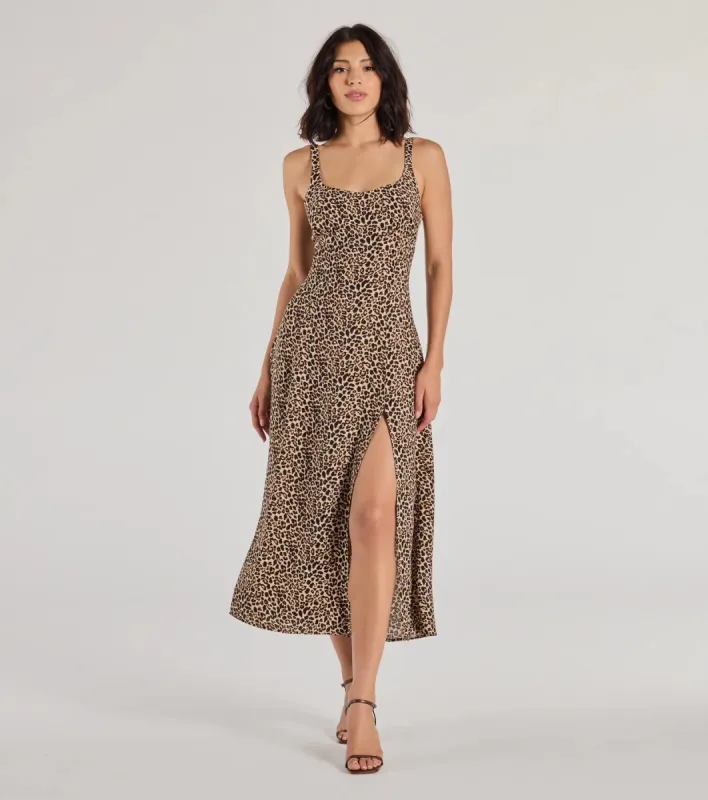 Elevated Leopard Print Woven A-Line Midi Dress sold by Windsor