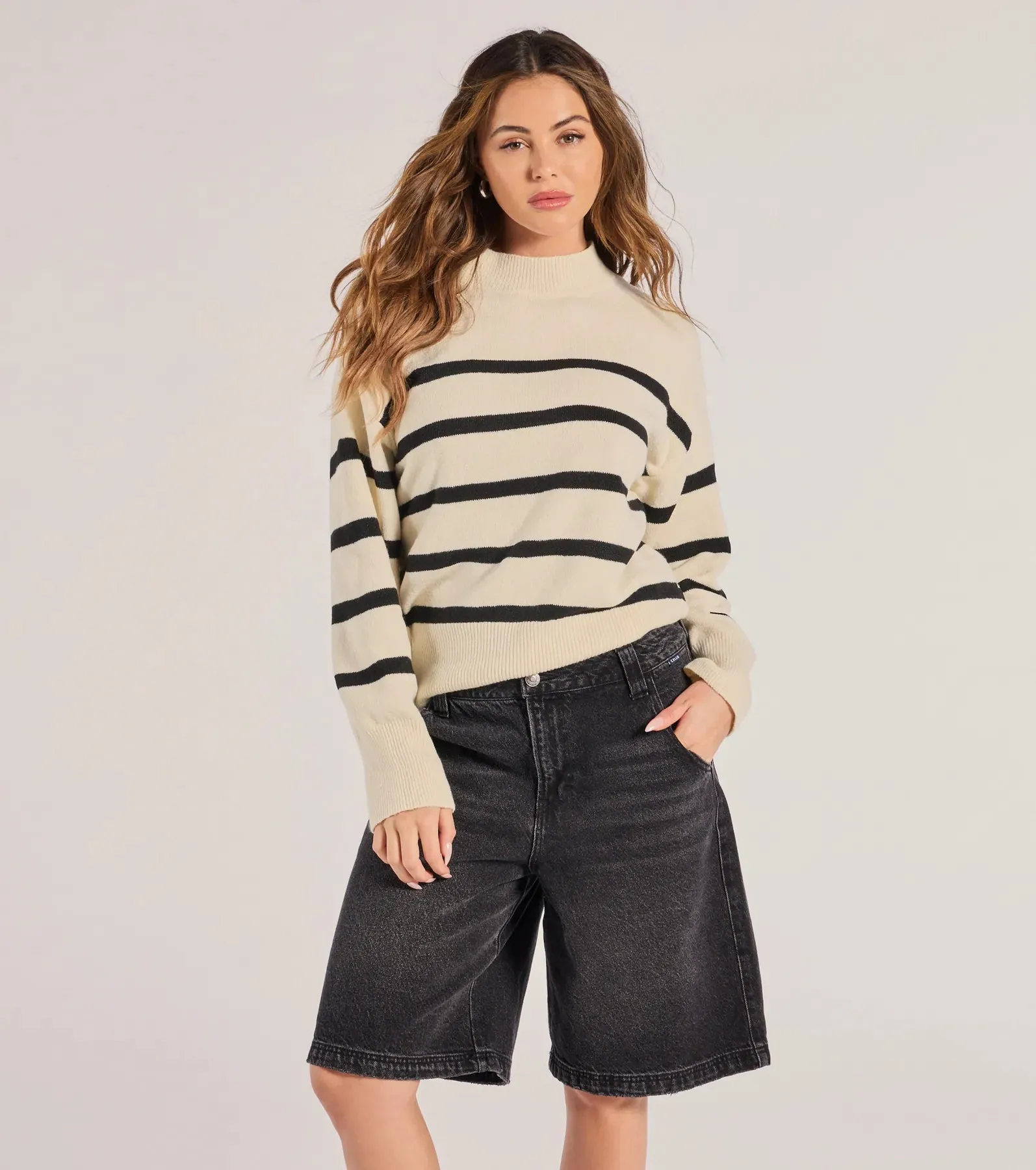 Preppy Casual Striped Knit Mock Neck Sweater sold by Windsor product image thumbnail 3