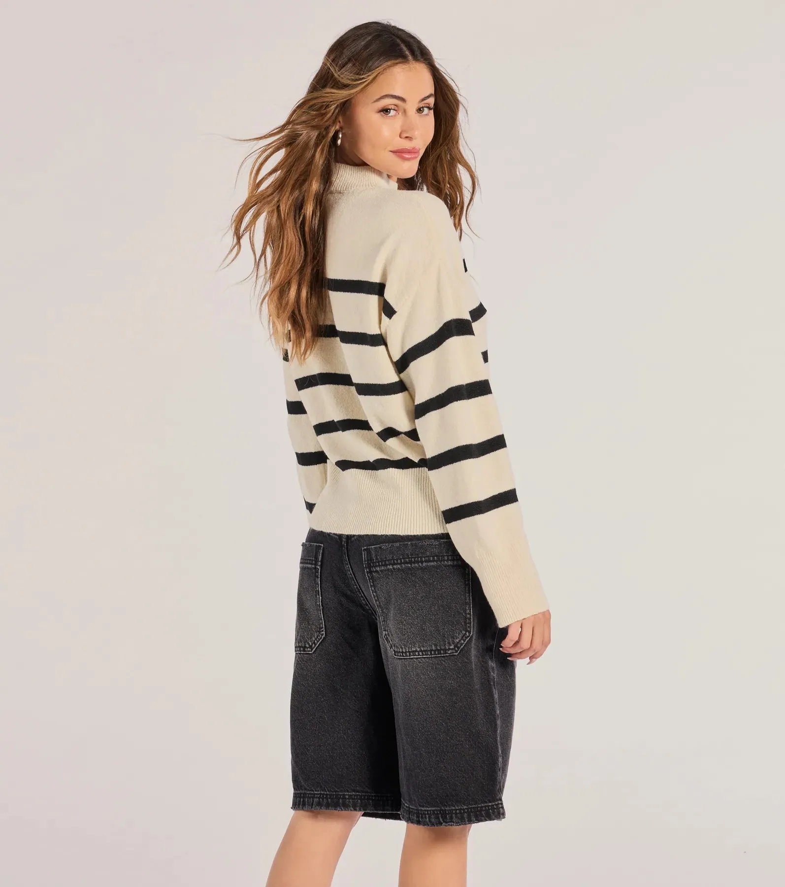 Preppy Casual Striped Knit Mock Neck Sweater sold by Windsor product image thumbnail 2