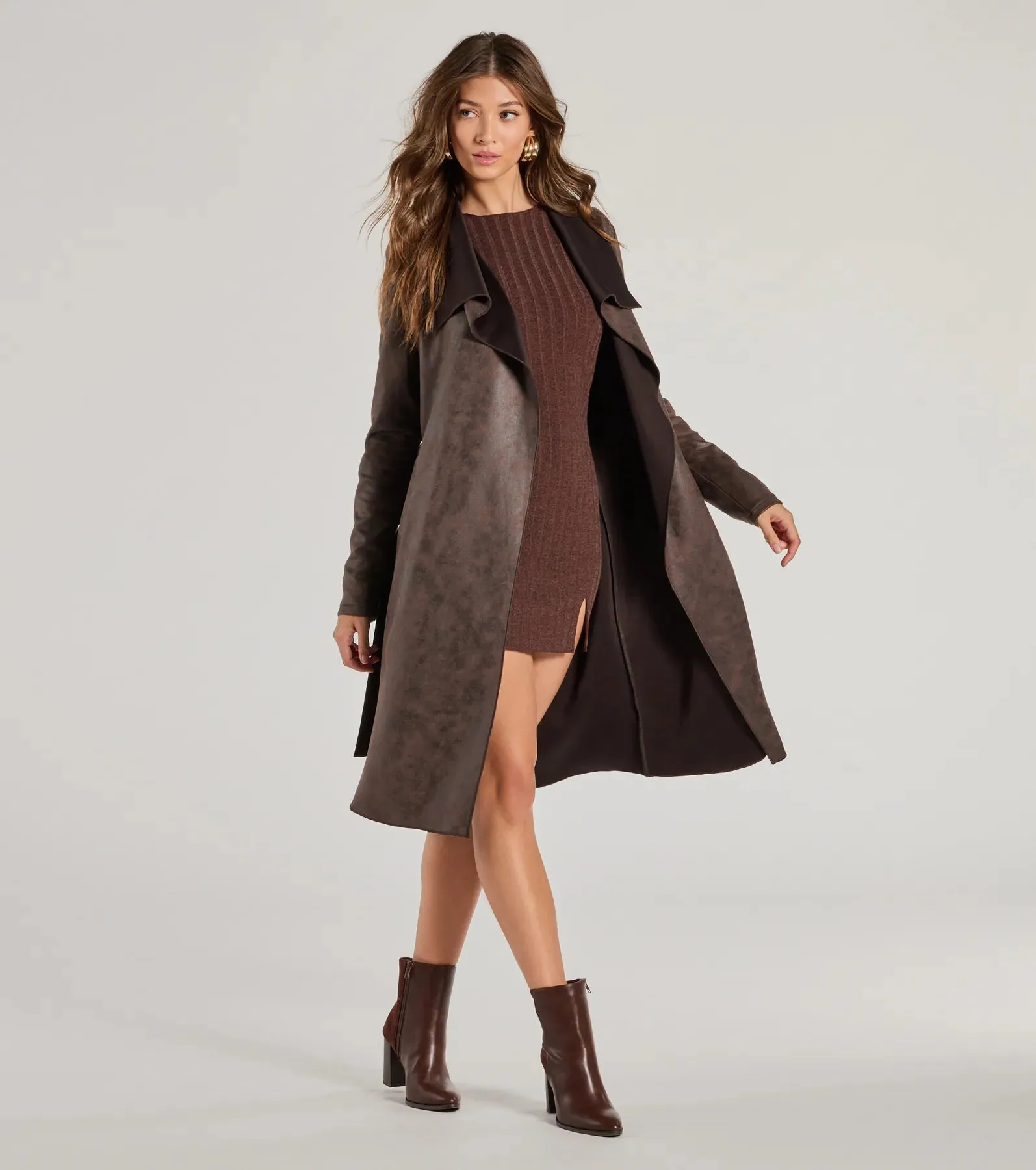 Chic Impression Faux Suede Belted Trench Coat sold by Windsor product image thumbnail 4