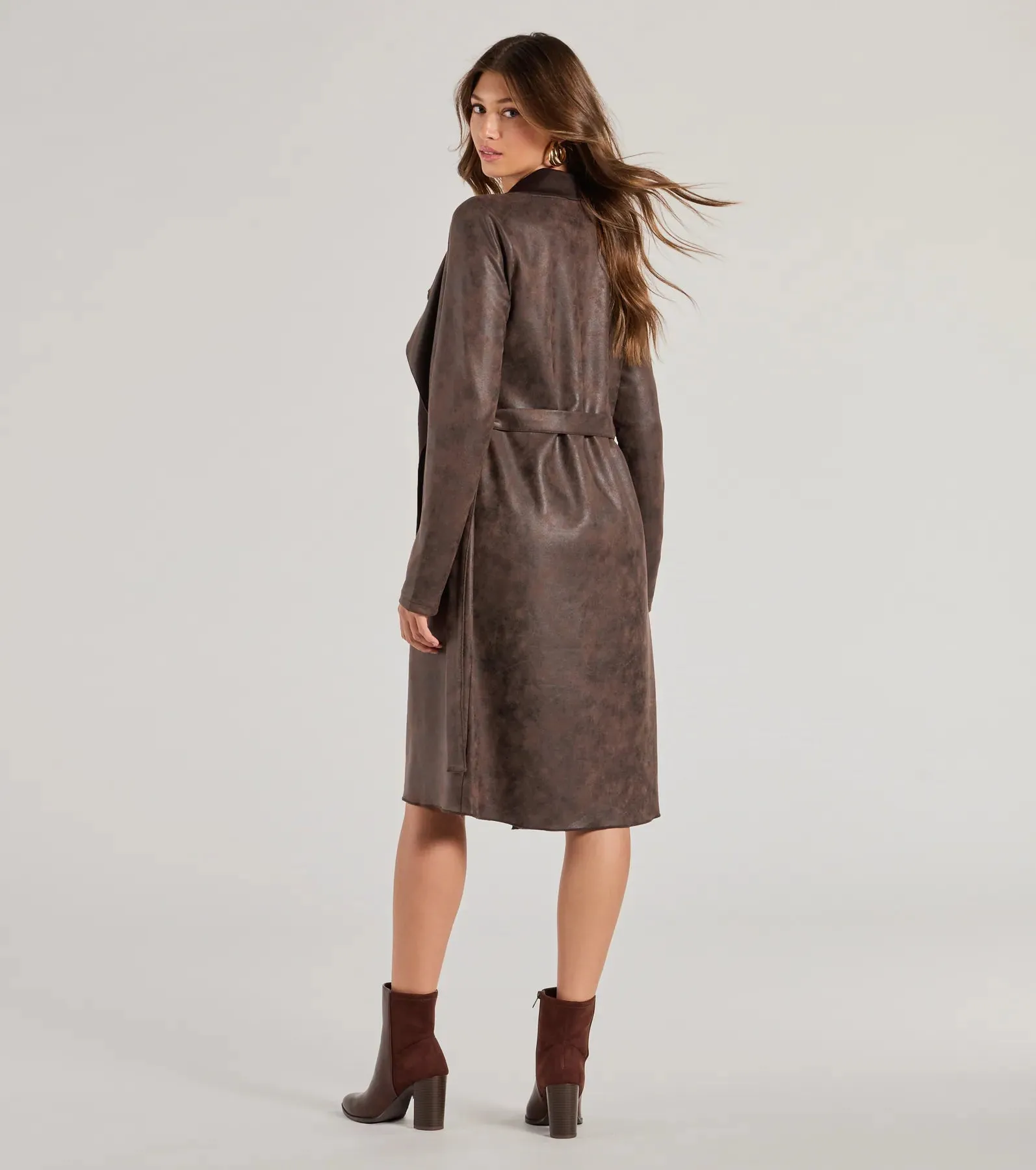 Chic Impression Faux Suede Belted Trench Coat sold by Windsor product image thumbnail 2