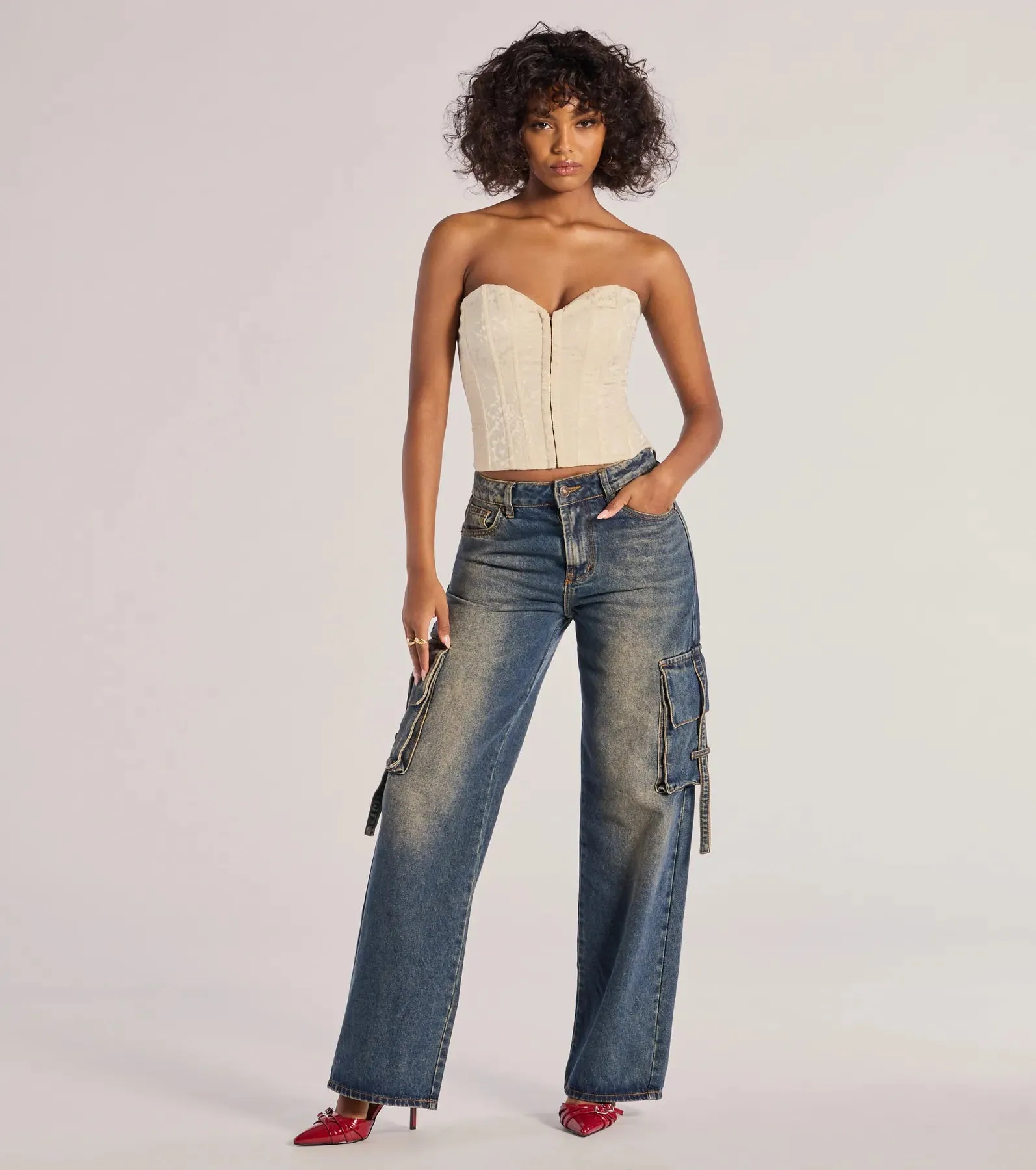 Trendsetter High-Rise Wide-Leg Cargo Jeans sold by Windsor