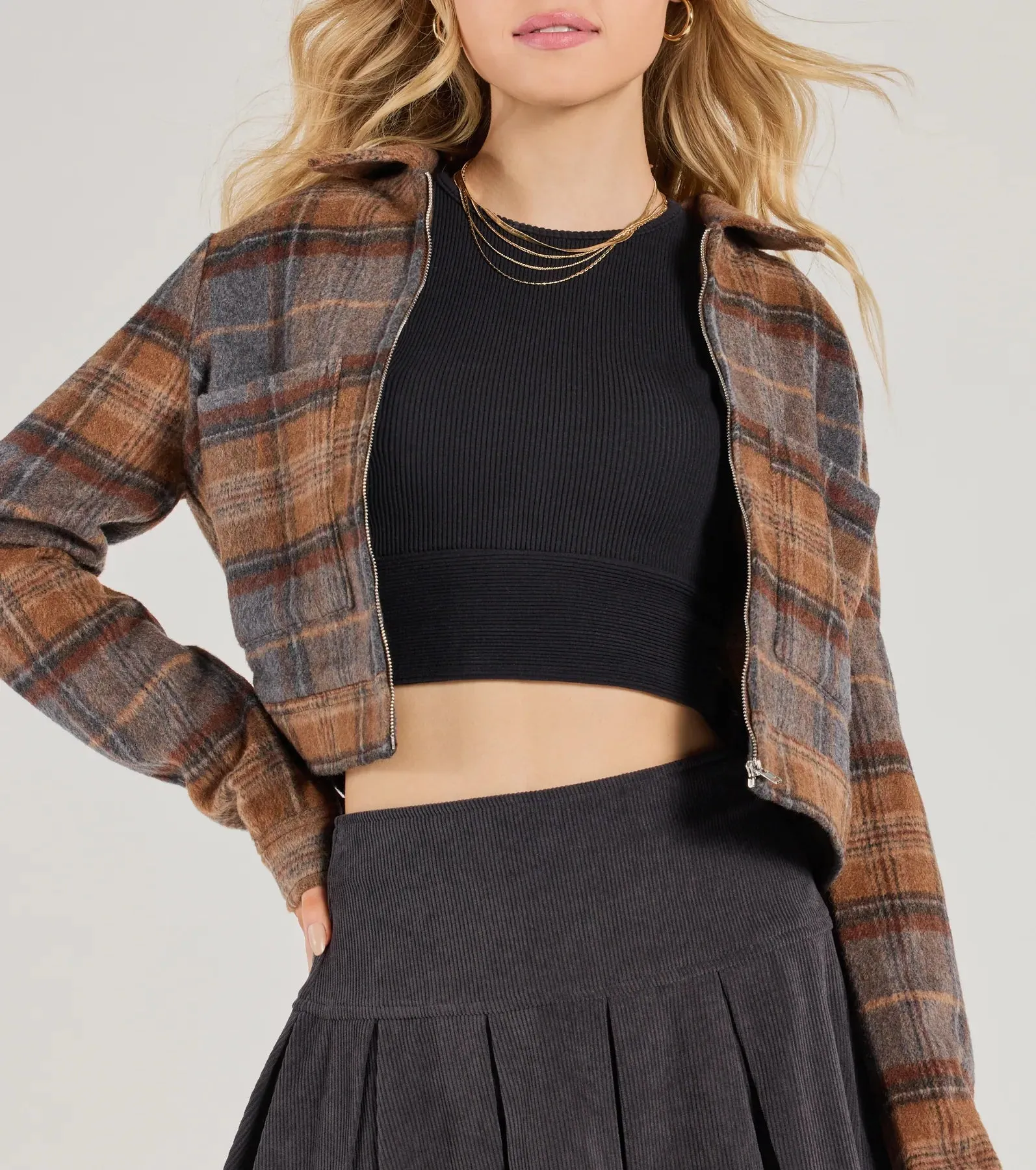 Plaid Cutie Woven Cropped Shacket sold by Windsor product image thumbnail 4