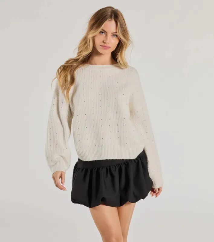 Cozy Sparkle Rhinestone Ribbed Knit Sweater sold by Windsor