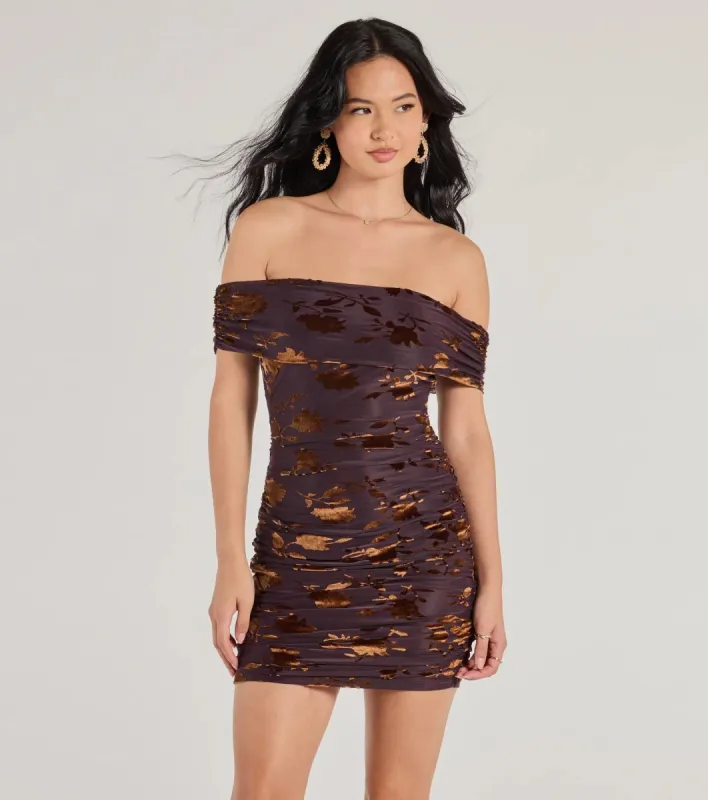 Elegant Romance Flocked Velvet Off The Shoulder Mini Dress sold by Windsor