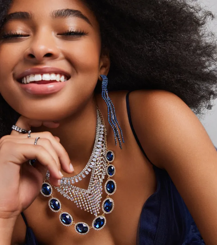 Just A Lil' Drama Rhinestone Fringe Earrings sold by Windsor