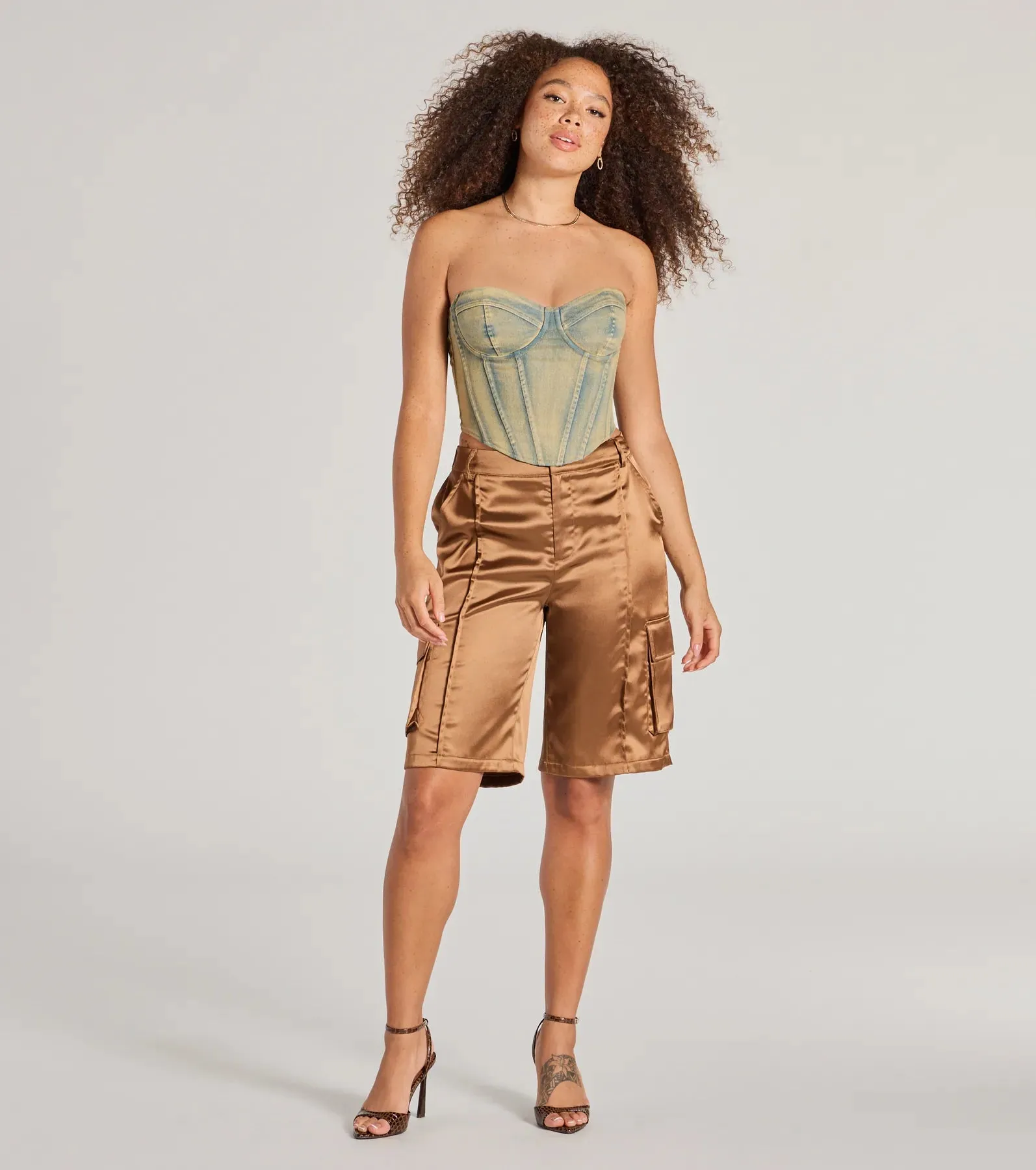 Trendsetter Vibes Satin Cargo Jorts sold by Windsor