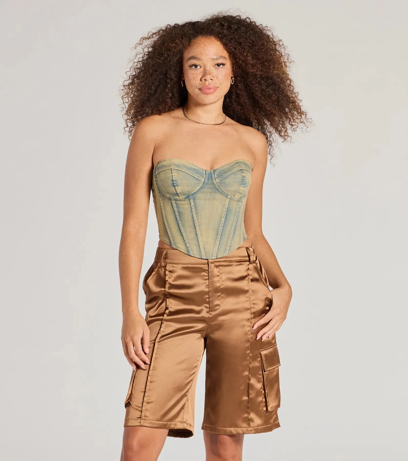 Trendsetter Vibes Satin Cargo Jorts sold by Windsor product image thumbnail 3