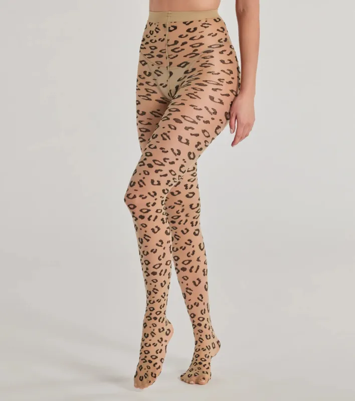 Fierce And Sultry Flocked Leopard Sheer Tights sold by Windsor