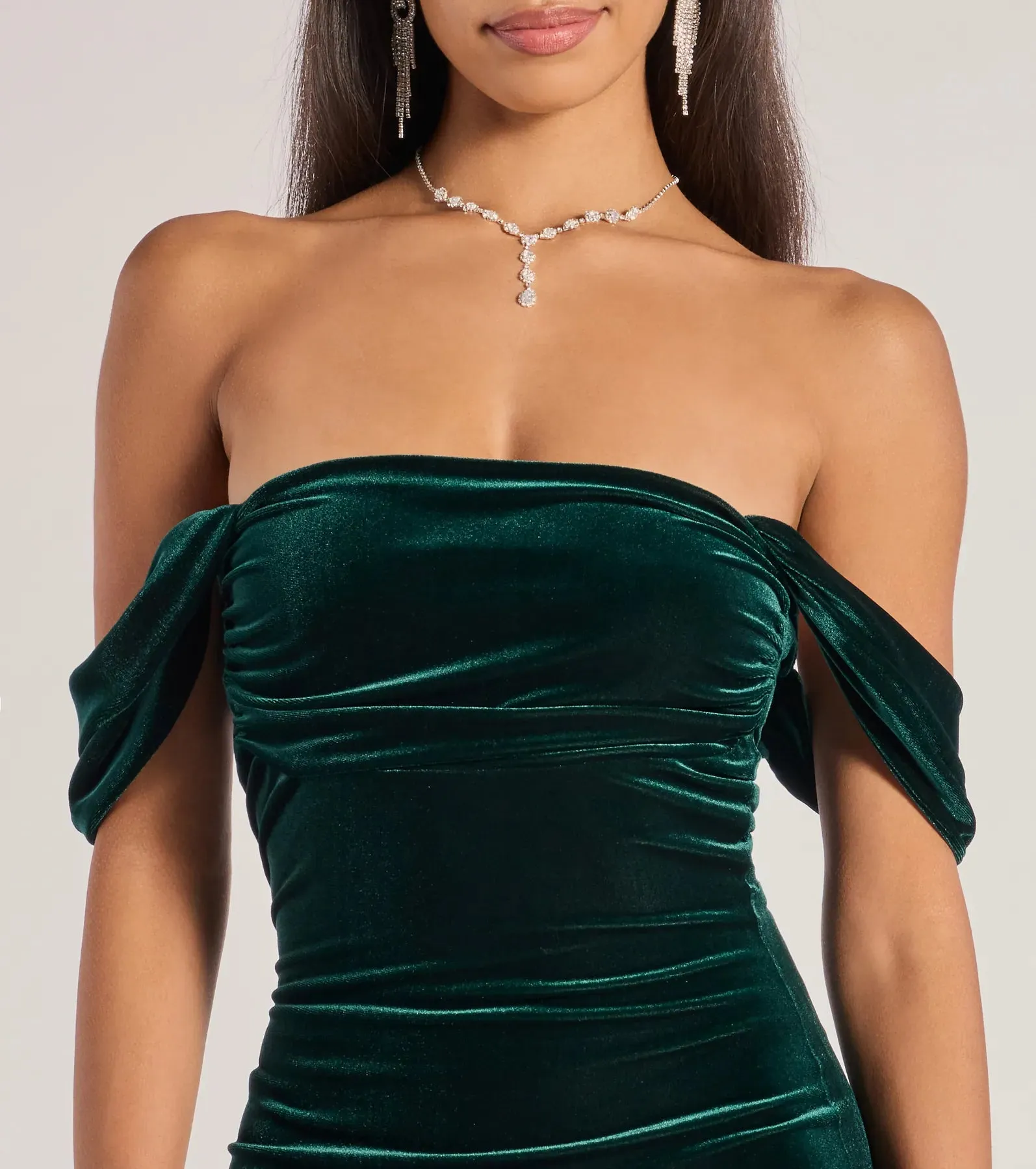Regal Moment Off-The-Shoulder Velvet Midi Dress sold by Windsor product image thumbnail 3