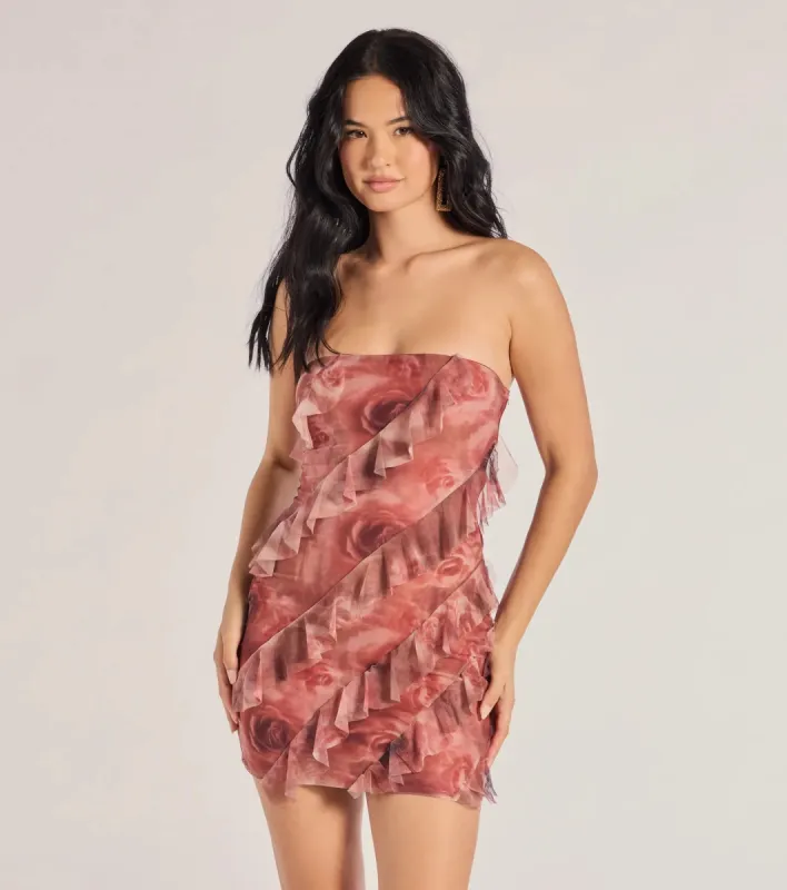 Blooming Floral Print Ruffled Mesh Mini Dress sold by Windsor