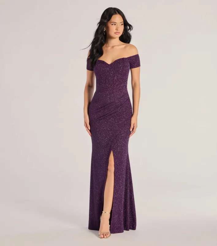 Mimi Off The Shoulder Glitter Mermaid Corset Dress sold by Windsor