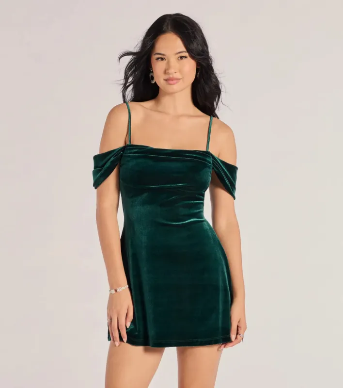 Luxe Chic Velvet Cold-Shoulder A-Line Mini Dress sold by Windsor