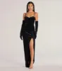 Inez Beaded Applique Velvet Formal Dress With Gloves sold by Windsor