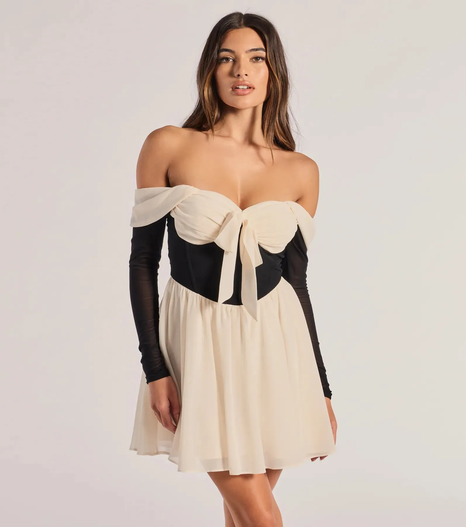 Perfectly Chic Bow Detail Off-The-Shoulder Skater Dress sold by Windsor