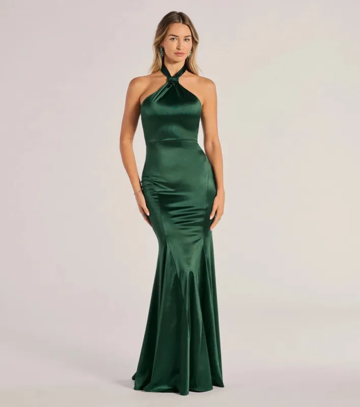 Hallie Satin Sleeveless Halter Mermaid Dress sold by Windsor