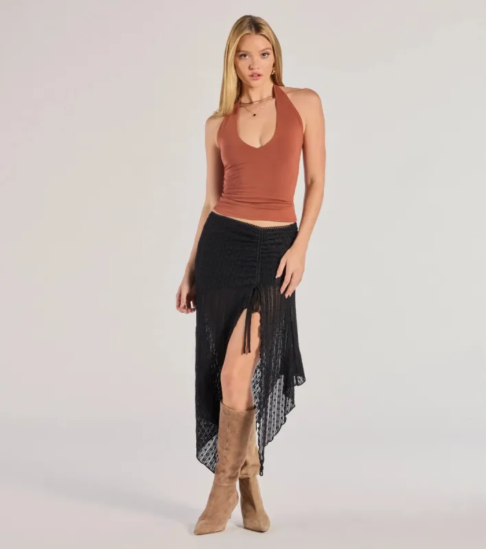 Boho Style Sheer Lace Asymmetric Midi Skirt sold by Windsor