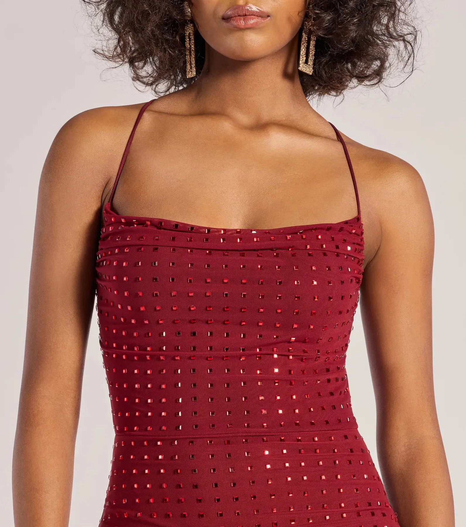 Glam Babe Rhinestone Mesh Strappy Back Mini Dress sold by Windsor product image thumbnail 4