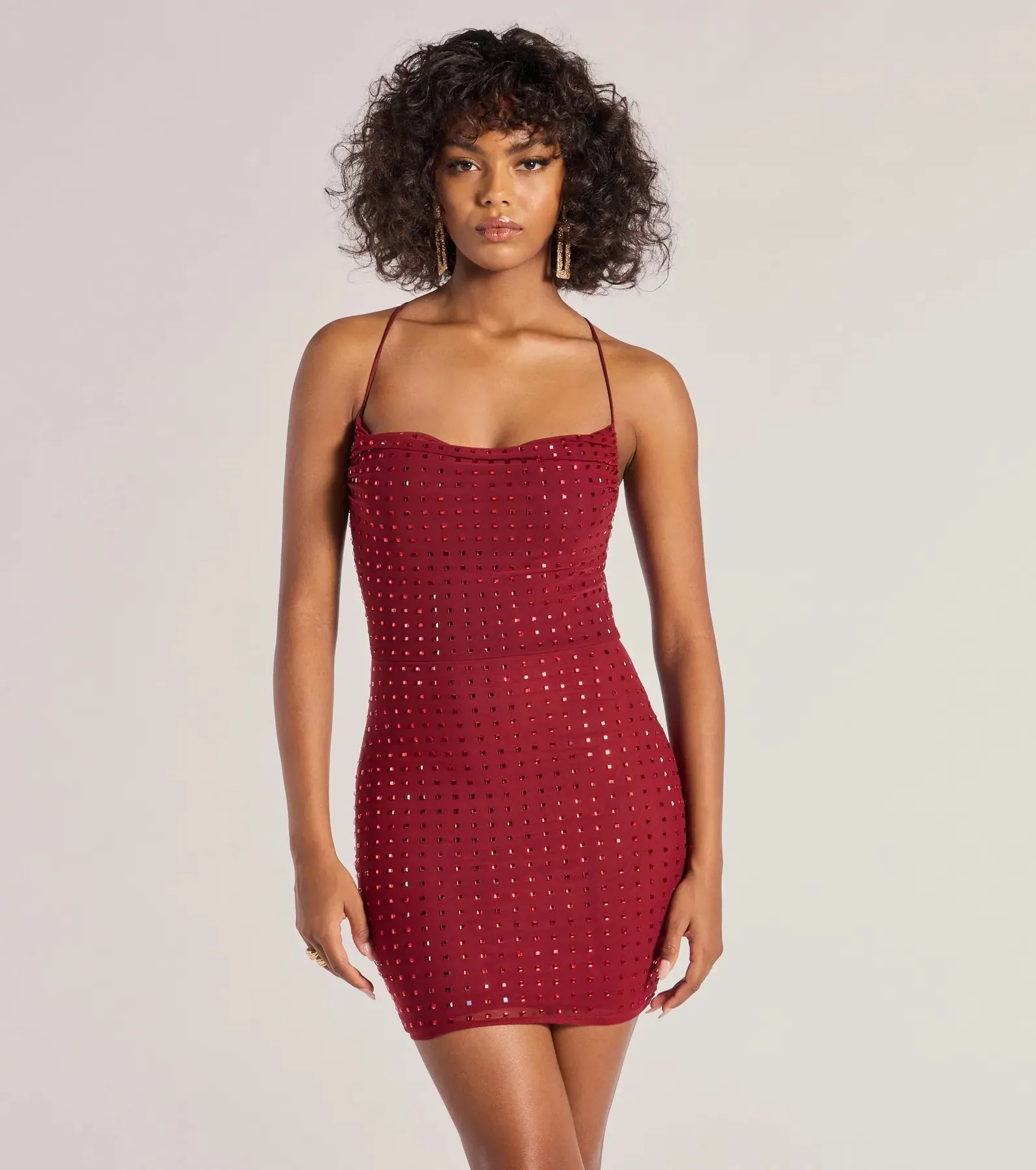 Glam Babe Rhinestone Mesh Strappy Back Mini Dress sold by Windsor
