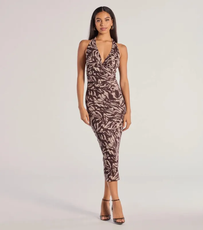 Fierce Style Zebra Print Mesh Halter Midi Dress sold by Windsor