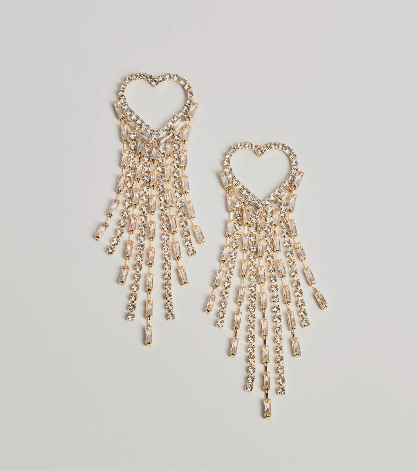 Love For Glamour Rhinestone Heart Fringe Earrings sold by Windsor