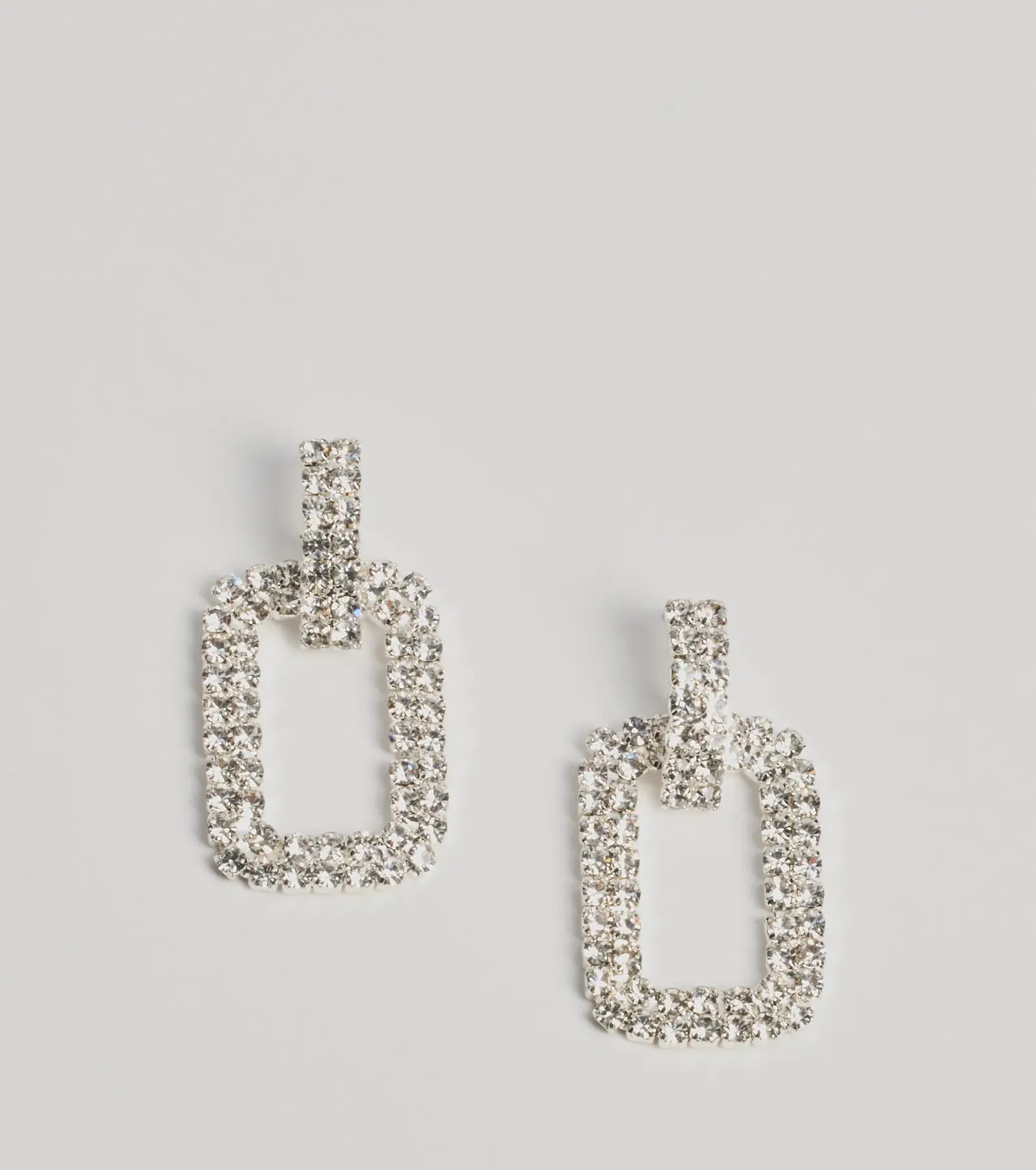 Luxe Shine Rhinestone Square-Shaped Drop Earrings sold by Windsor