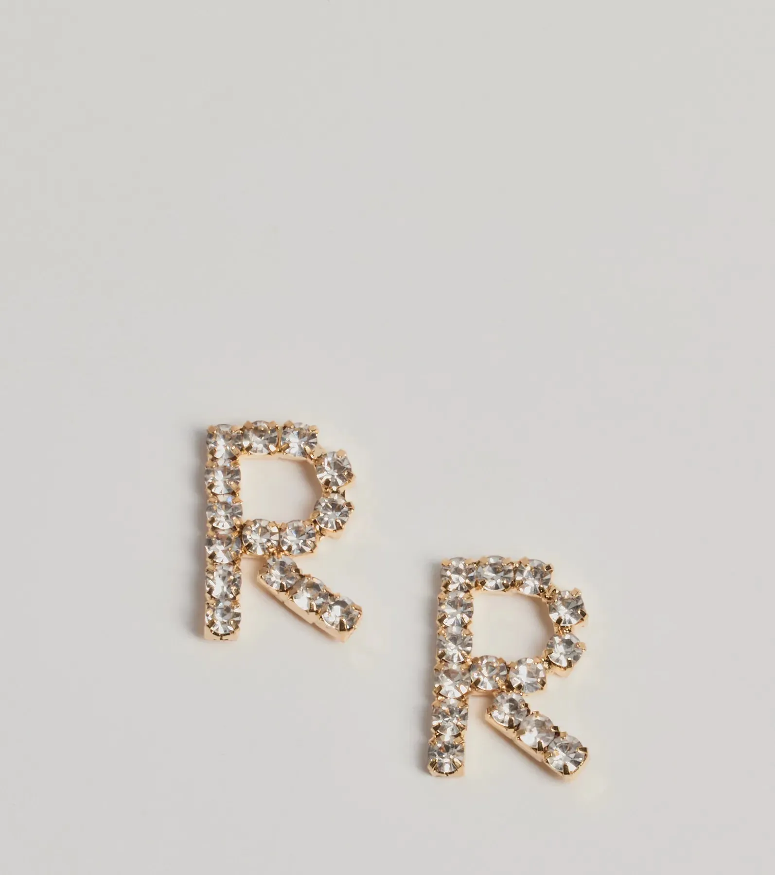 R Initial Rhinestone Stud Earrings sold by Windsor