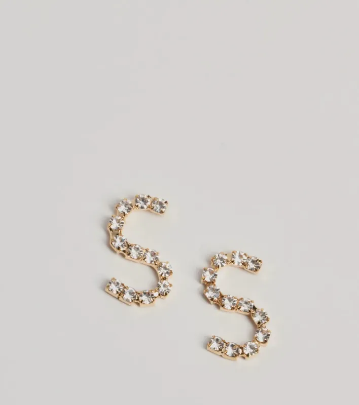 S Initial Rhinestone Stud Earrings sold by Windsor