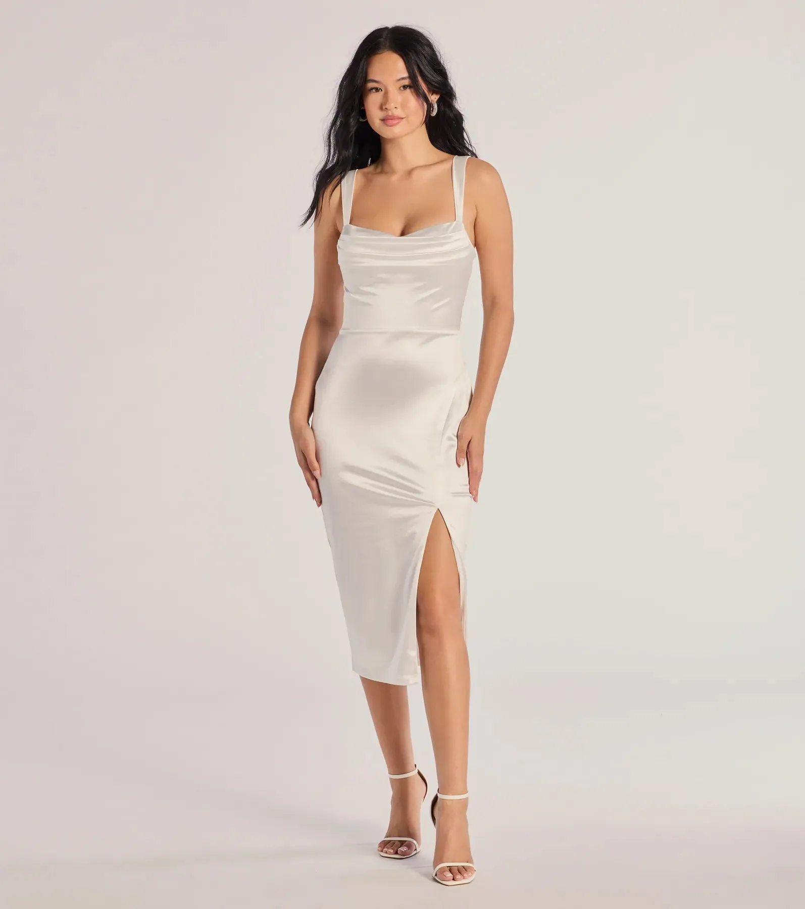 Laina High Slit Satin Midi Dress sold by Windsor