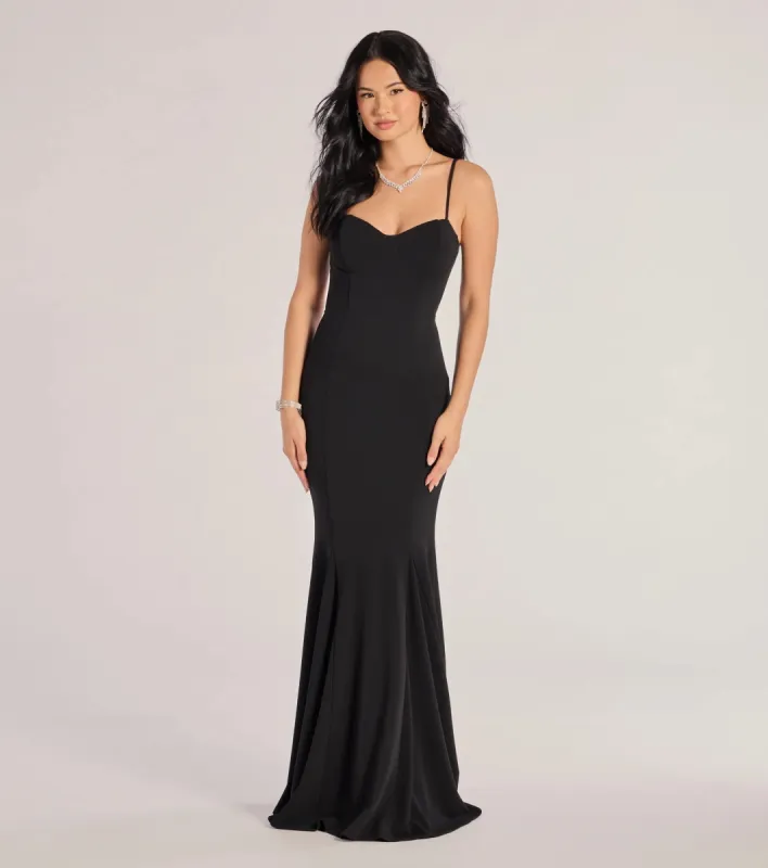 Emmaline Lace Trim Cutout Crepe Mermaid Dress sold by Windsor